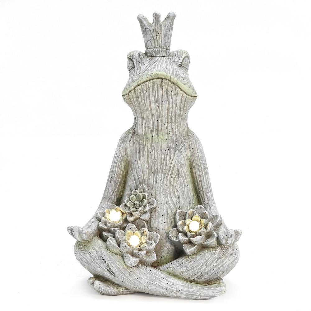 This is the image of Gray Meditating King Frog Statue with Solar Lights