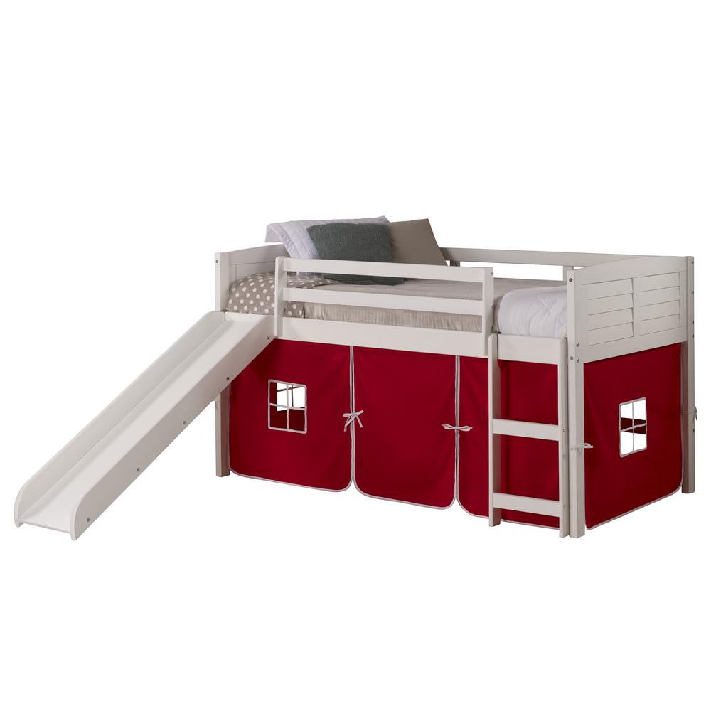 Twin Louver Low Loft - White with Red Tent and Slide