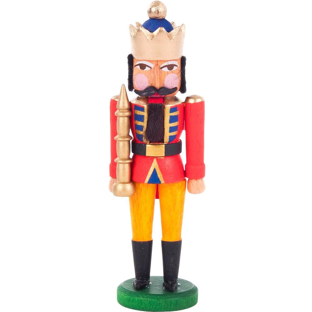 This is the image of 074-035-1 - Dregeno Mini Nutcracker - Red and Yellow King - 3.5"H x 1"W x 1"D