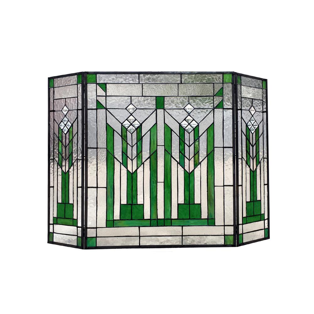 Image of Benjamin Mission 3Pcs Folding Tiffany-Glass Fireplace Screen 38" Wide