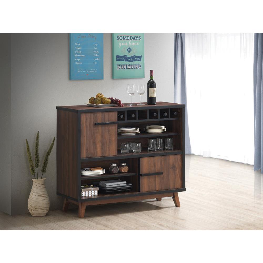 This is the image of Ezekiel Wine Cabinet - Walnut and Black with 2 Sliding Doors