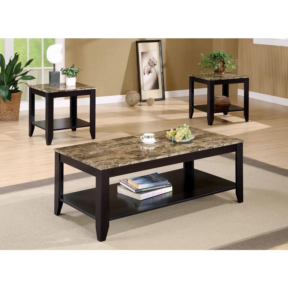 Image of Flores 3-Piece Occasional Table Set With Shelf Cappuccino