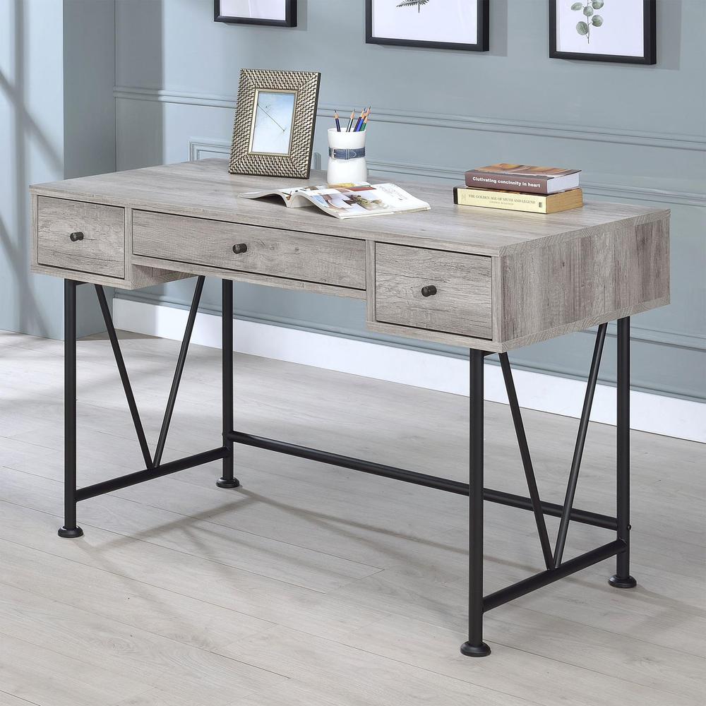 Image of Analiese 3-Drawer Writing Desk Grey Driftwood And Black