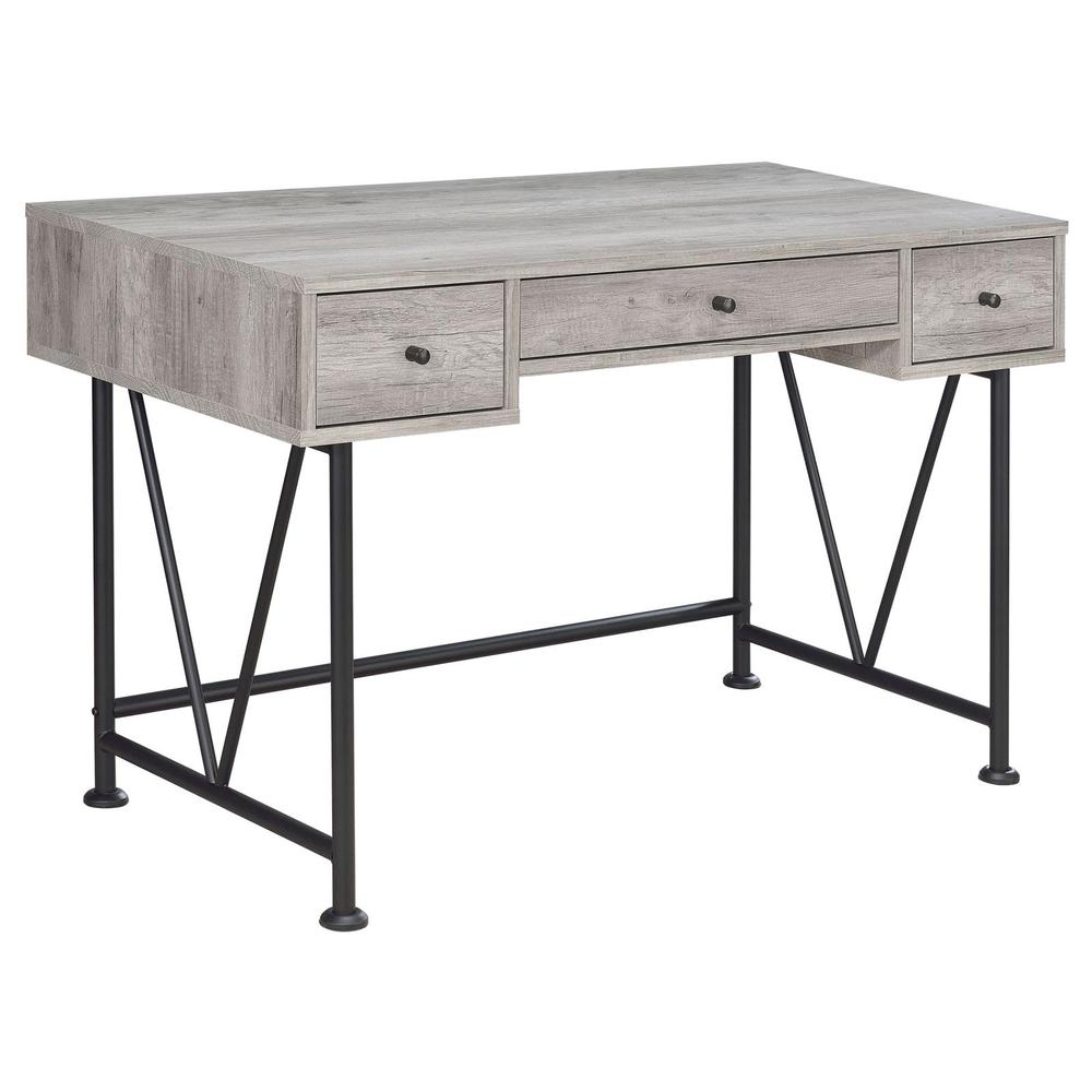 Analiese 3-Drawer Writing Desk Grey Driftwood And Black