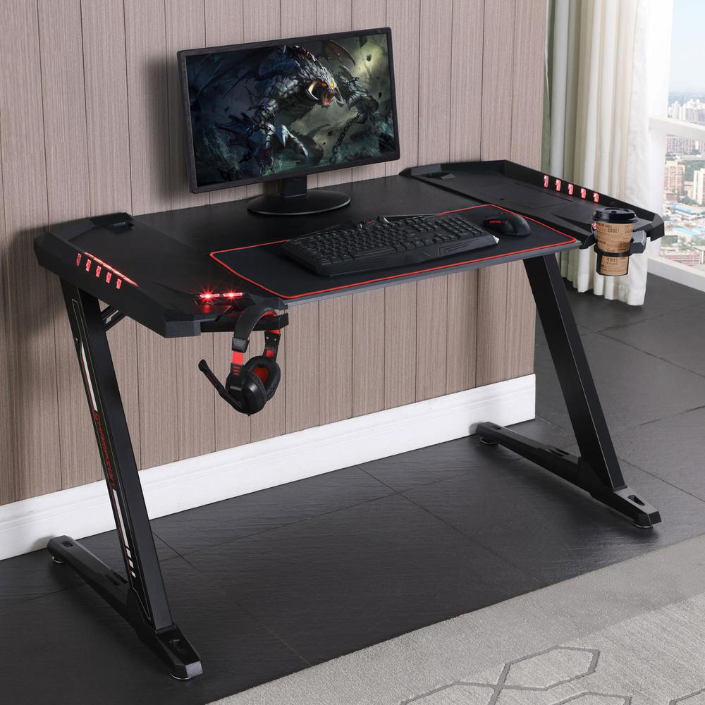 Image of Ardsley Z-Framed Gaming Desk With Led Lighting Black