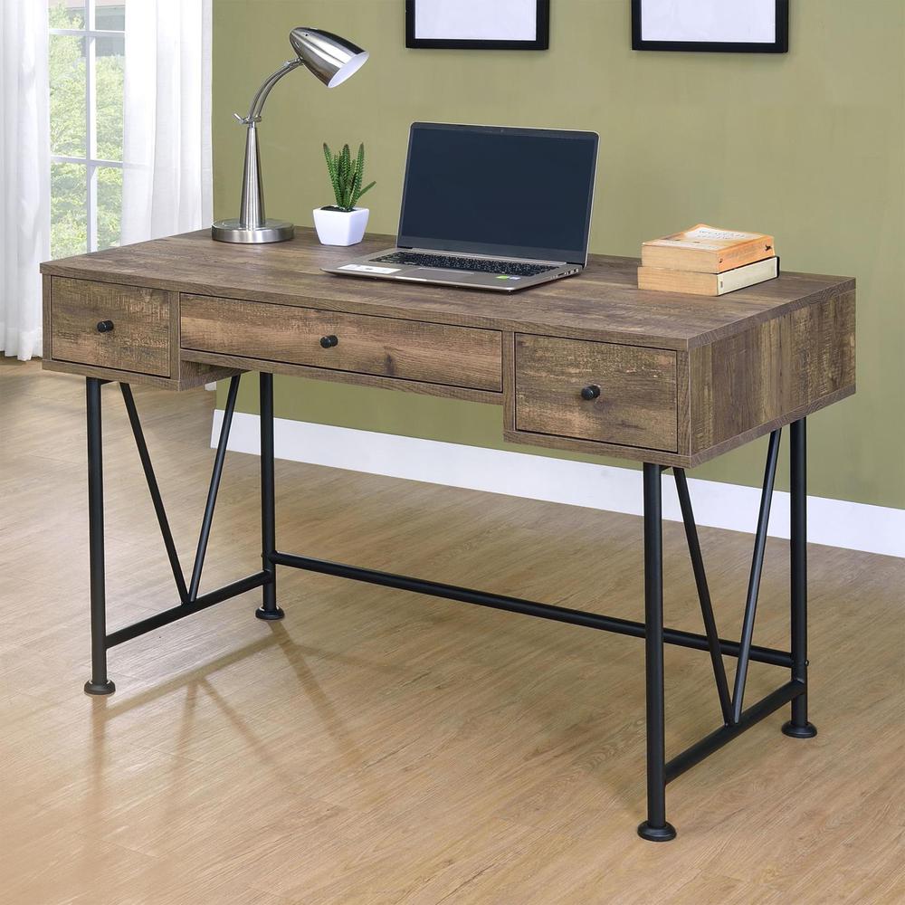 Image of Analiese 3-Drawer Writing Desk Rustic Oak And Black