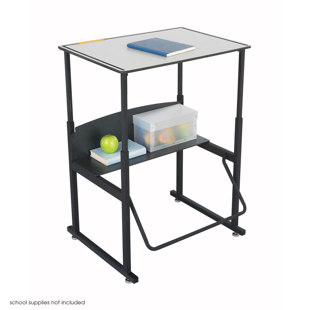 Image of AlphabetterÂź Adjustable-Height Stand-Up Desk, 28 X 20" Premium Or Dry Erase Top And Swinging Footrest Bar - Gray