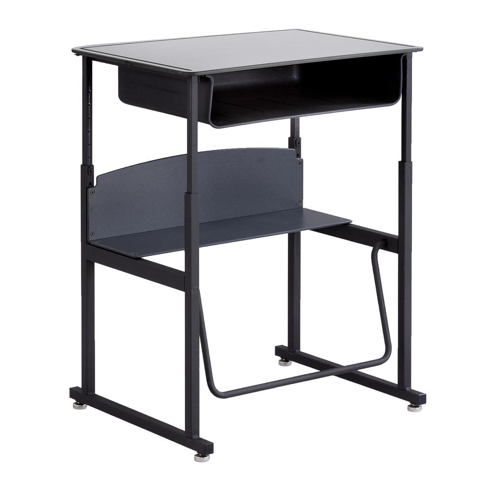Image of AlphabetterÂź Adjustable-Height Stand-Up Desk, 28 X 20" Premium Or Dry Erase Top, Book Box And Swinging Footrest Bar - Gray