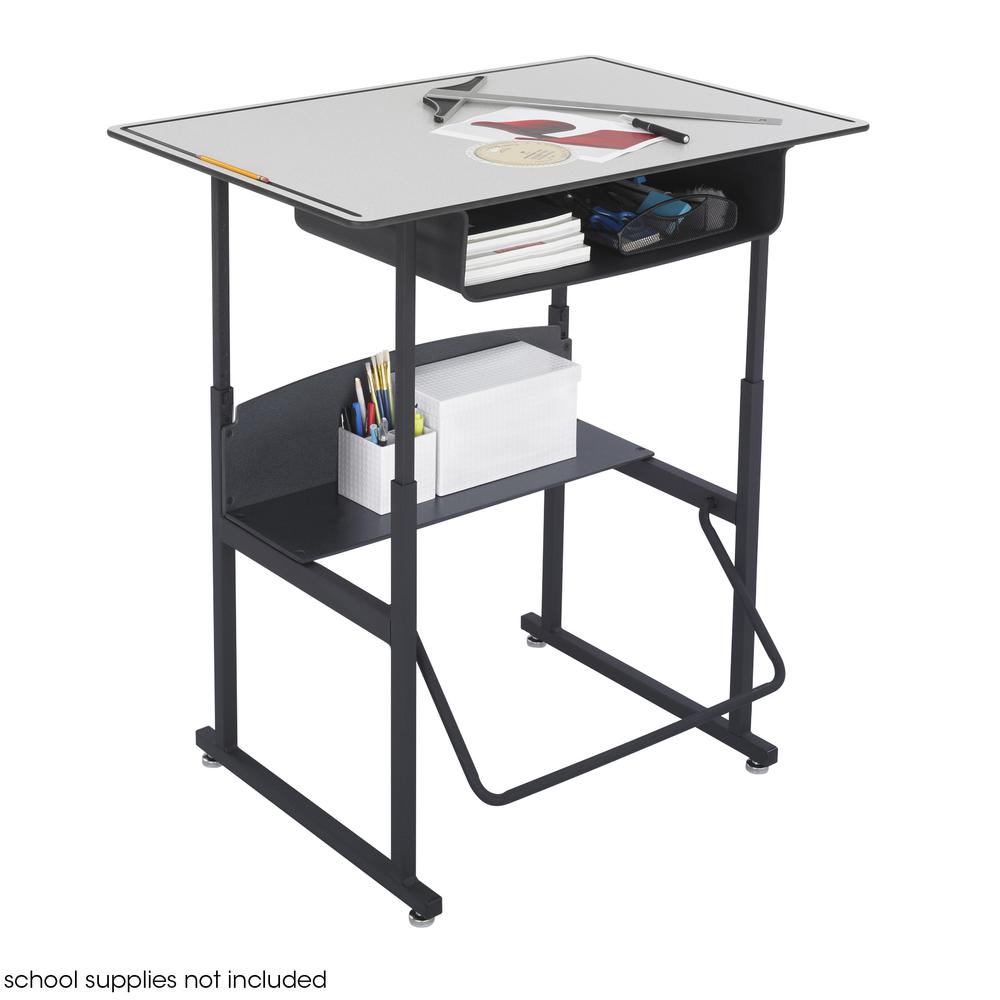 Image of AlphabetterÂź Adjustable-Height Stand-Up Desk, 36 X 24" Premium Or Dry Erase Top, Book Box And Swinging Footrest Bar - Gray