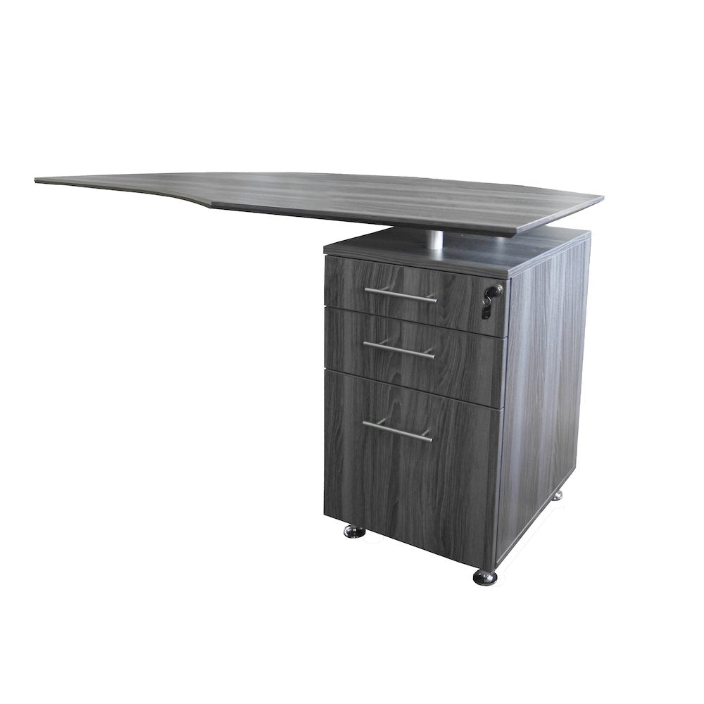 This is the image of Curved Desk Return with Pencil-Box-File Pedestal (Right) - Gray Steel