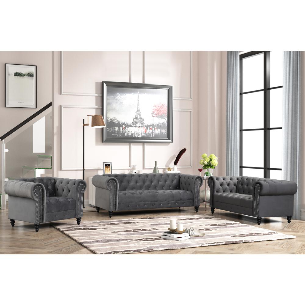 Flotilla Round Arm Velvet Chesterfield Arm Chair In Gray