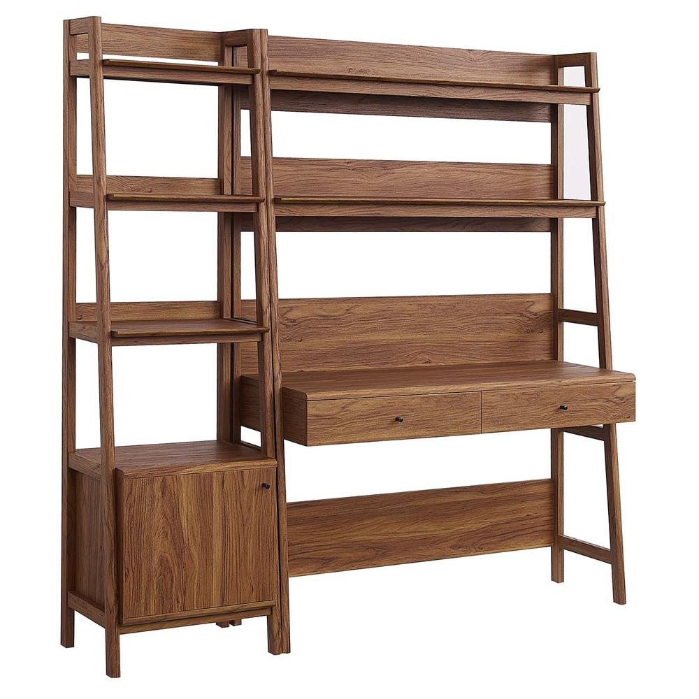 This is the image of Bixby Wood Office Desk and Bookshelf Set - 2-Piece, Walnut