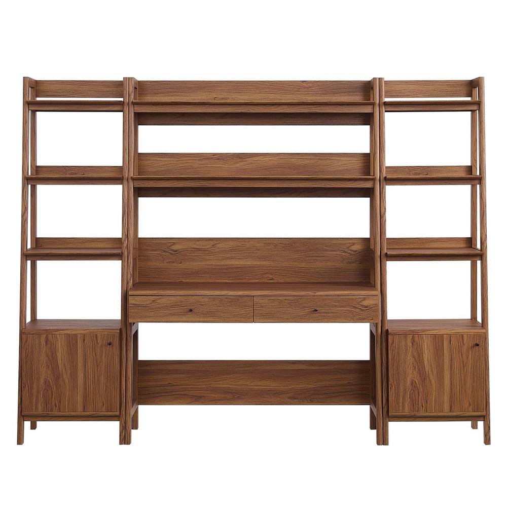 Bixby Wood Office Desk and Bookshelf Set - 3-Piece, Walnut