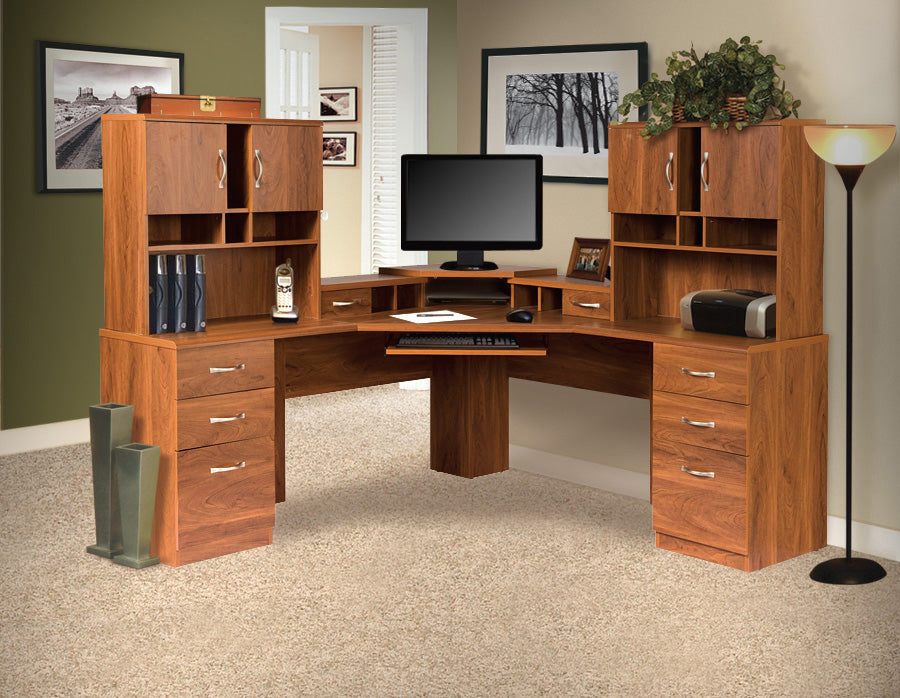 L Workcenter With Monitor Platform And Two Hutches