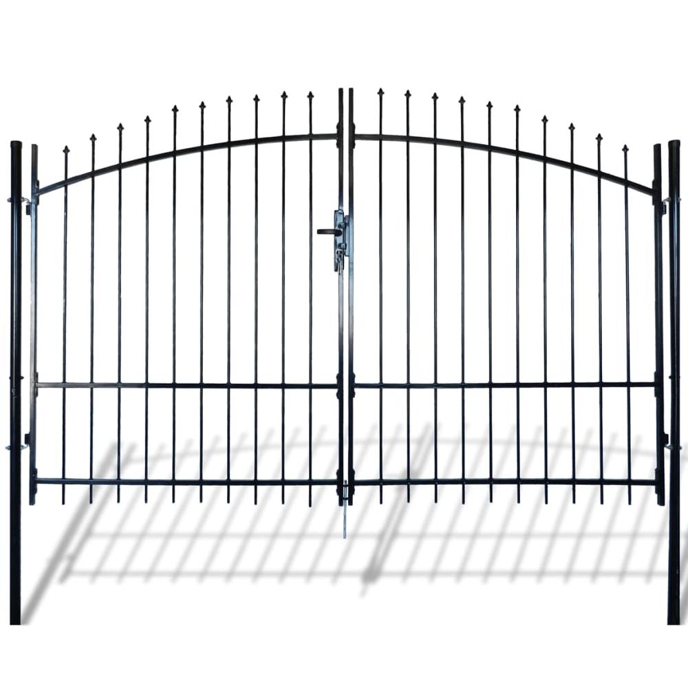 This is the image of vidaXL Double Door Fence Gate with Spear Top 118.1"x88.6"