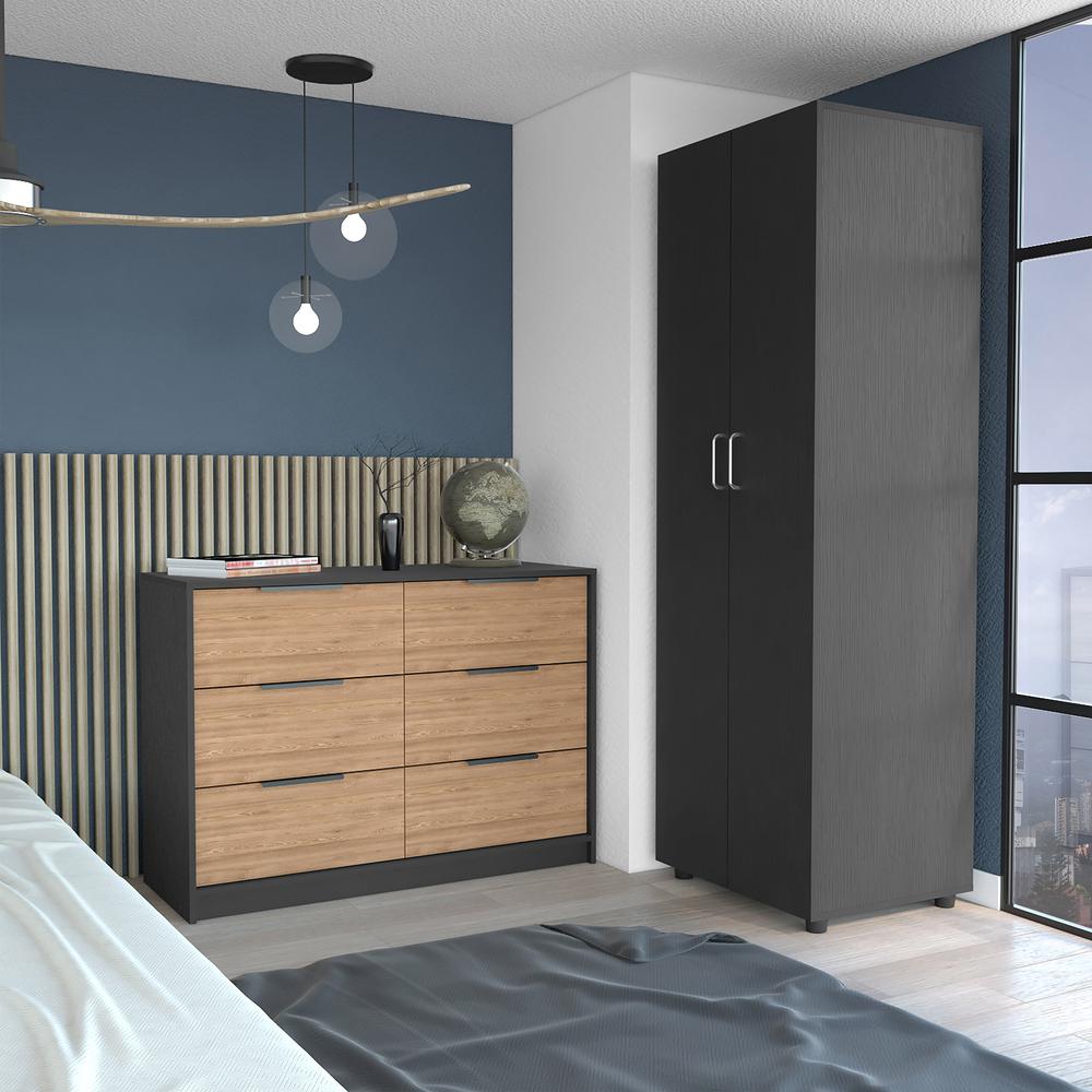 Image of Palmer 2 Piece Bedroom Set, London Armoire + Egeo 4 Drawer Dresser, Black / Pine