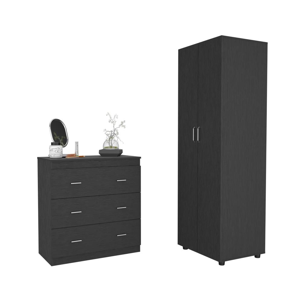 Georgia 2 Piece Bedroom Set, London Armoire + Capri Three Drawer Dresser, Black