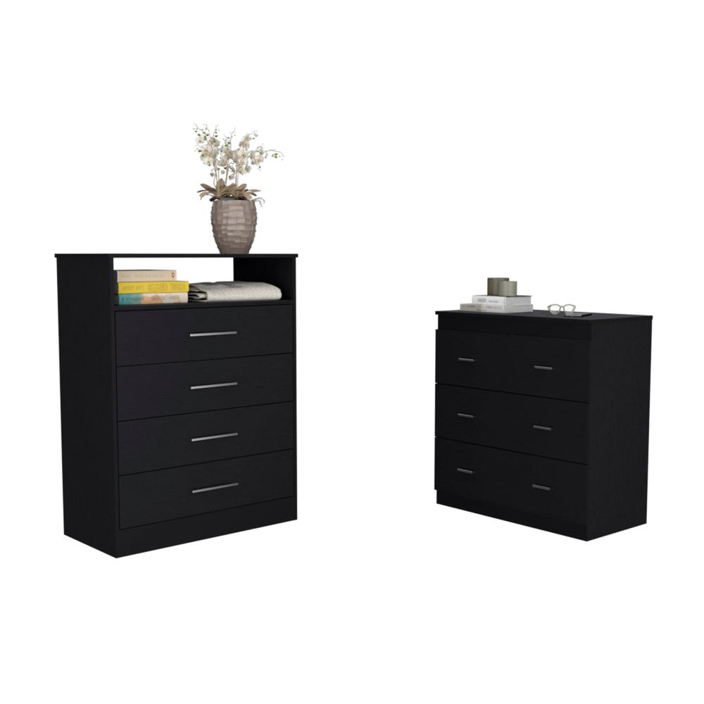 Image of Kiana 2 Piece Bedroom Set, Kairo Dresser + Capri Three Drawer Dresser, Black