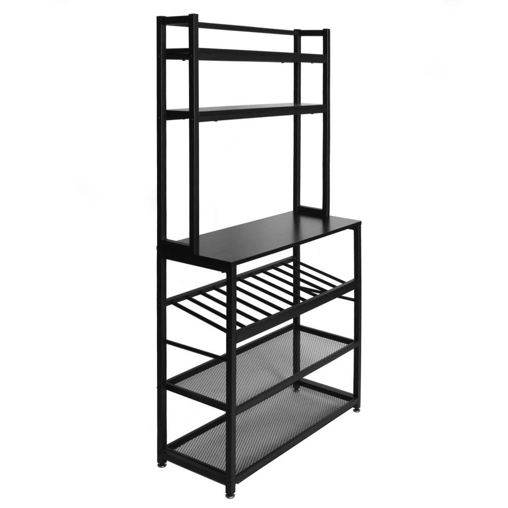 This is the image of Better Home Products 6-Tier Metal Kitchen Baker's Rack with Wine Rack - Black