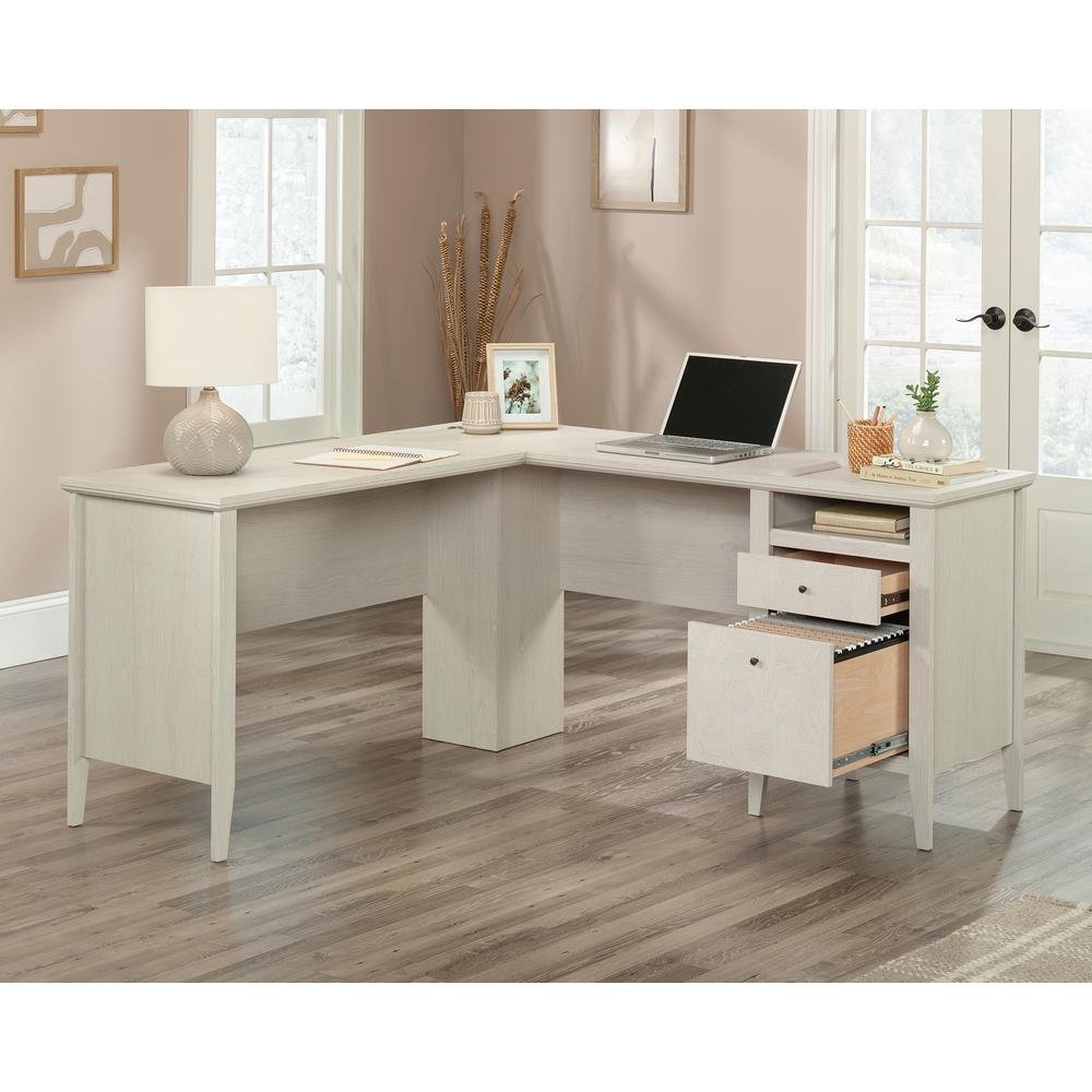 Image of L-Shaped Desk With Drawers In Glacier Oak