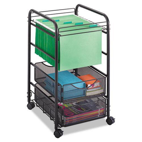 Onyx Mesh Mobile File with Drawers, Metal, 2 Drawers, 1 Bin, 15.75" x 17" x 27", Black