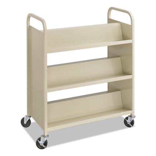 Double-Sided Steel Book Cart, 6 Shelves, 300 lb Capacity, 36" x 18.5" x 43.5", Sand