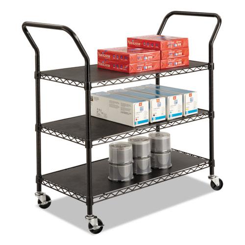 Wire Utility Cart - Metal - 3 Shelves - 600 lb Capacity - 43.75" x 19.25" x 40.5" - Black