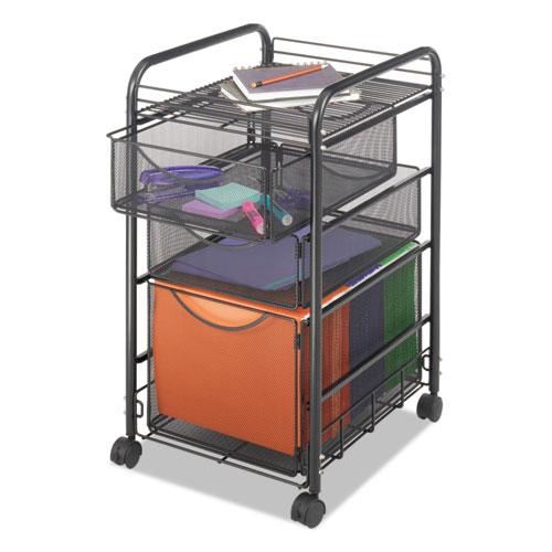 Onyx Mesh Mobile File with Two Supply Drawers, Metal, Black