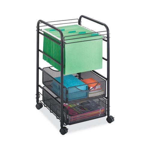 Onyx Mesh Mobile File with Drawers, Metal, 2 Drawers, 1 Bin, 15.75" x 17" x 27", Black