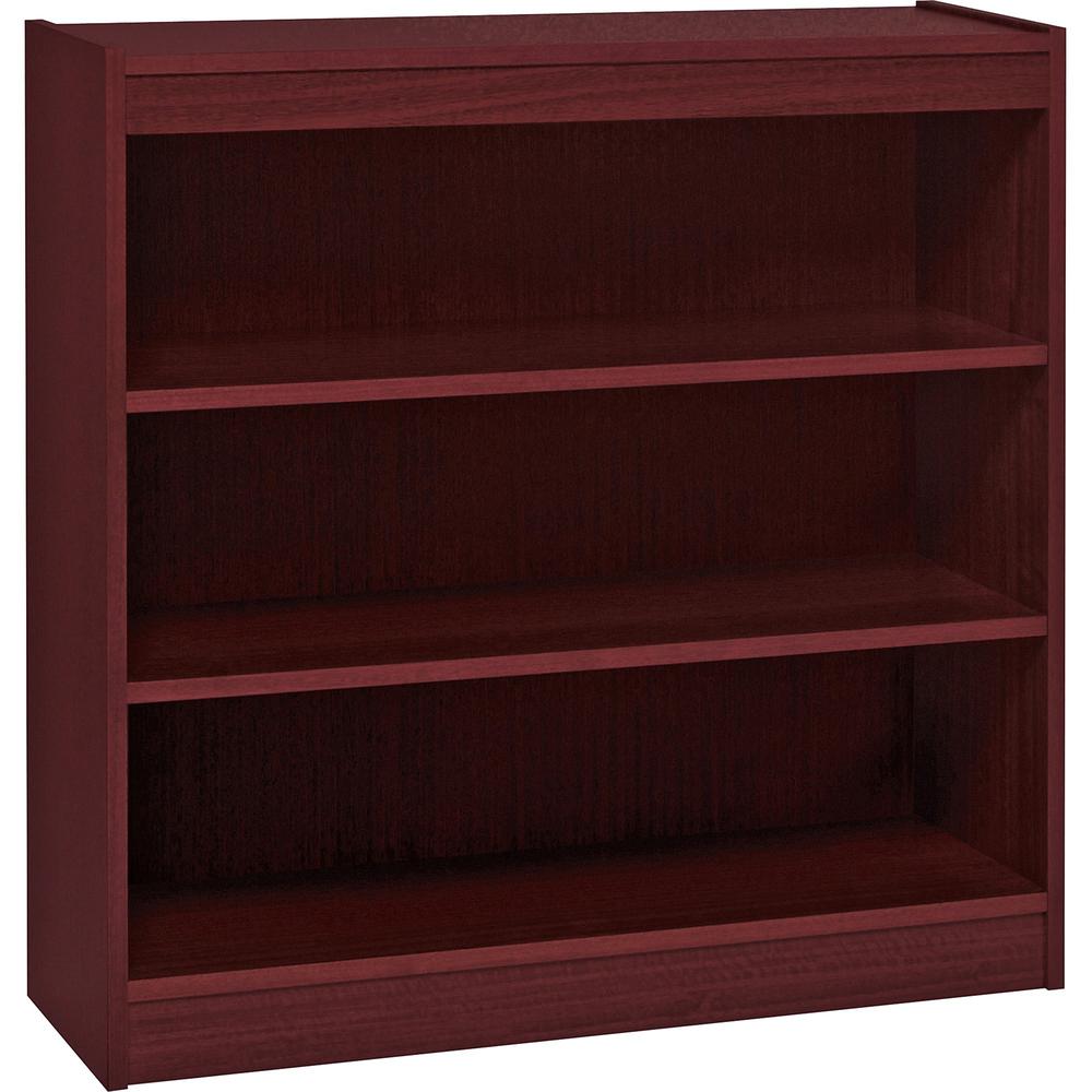 Lorell Panel End Bookcase - 36" x 12" x 36" - 3 Shelves - 330 lb Load Capacity - Mahogany - Assembly Required