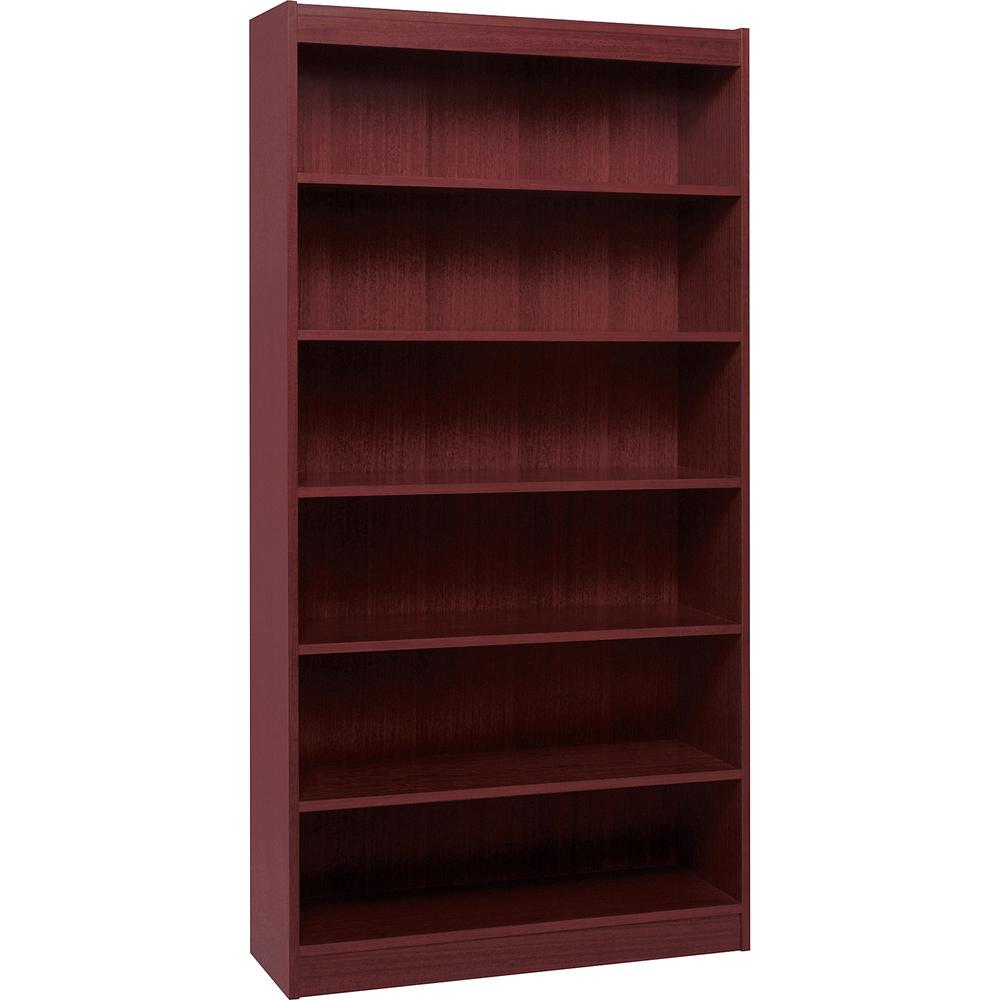 Lorell Panel End Bookcase - 36" x 12" x 84" - 6 Shelves - 660 lb Load Capacity - Mahogany - Assembly Required