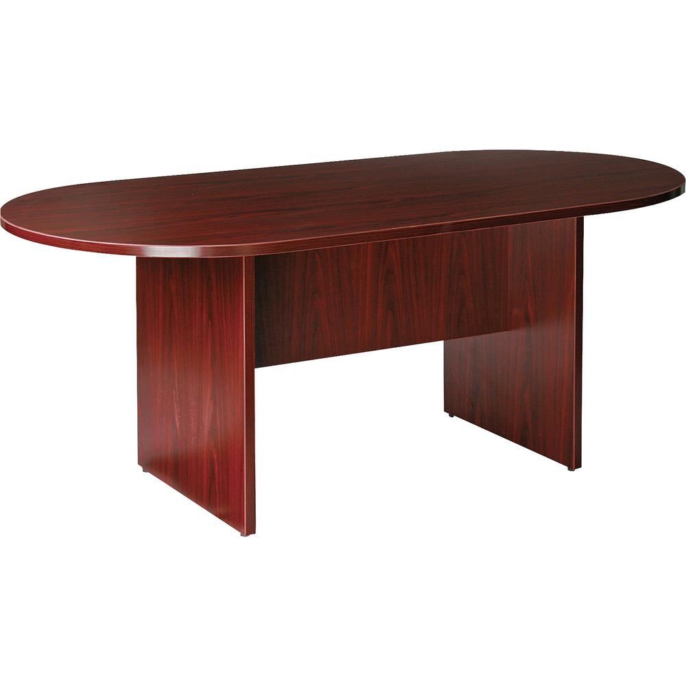 Lorell Oval Conference Table - Laminated Top - Slab Base - 36" x 72" x 1.25" - 29.50" Height - Assembly Required - Mahogany