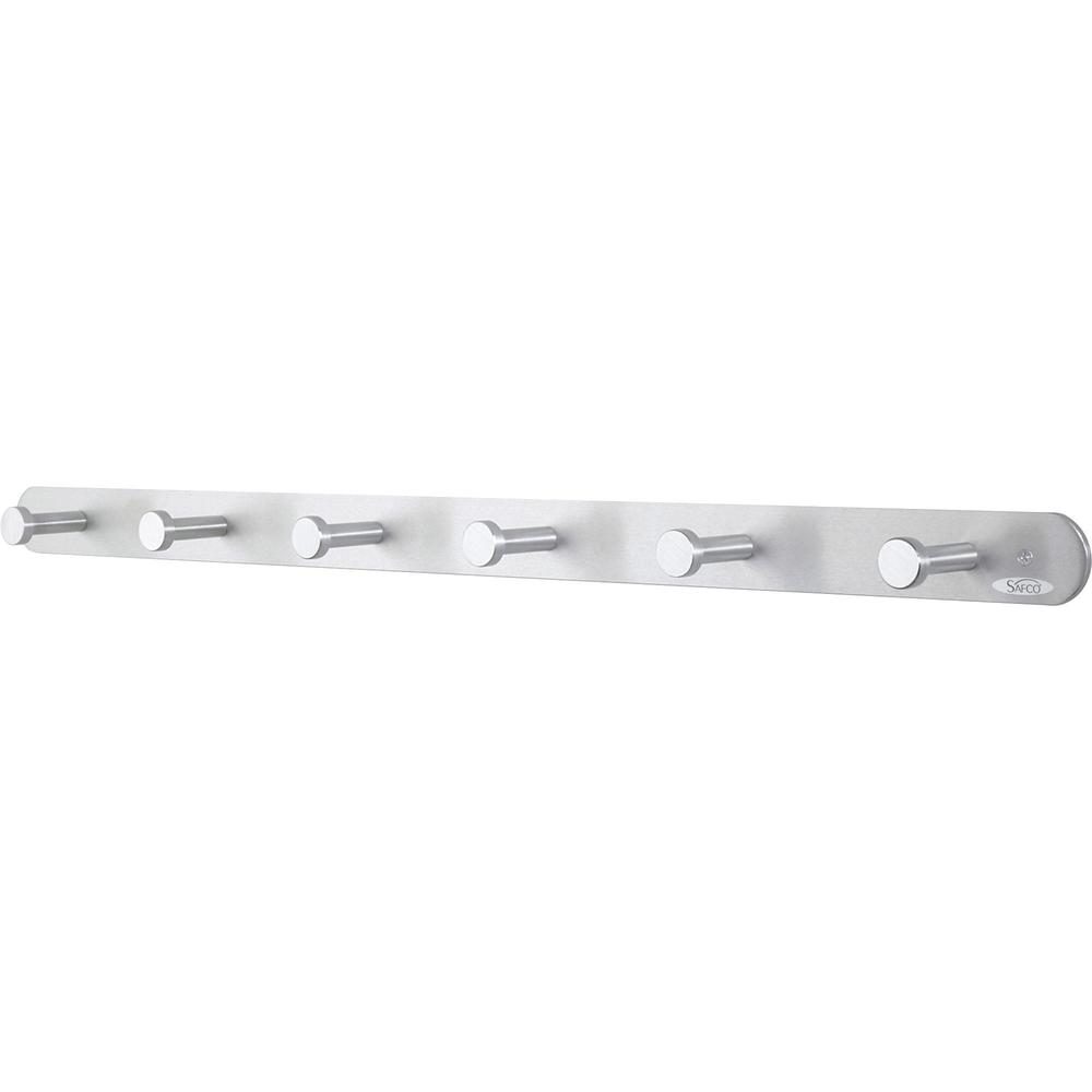 Safco Coat Hook - 6 Hooks - 60 lb Capacity - 1" Size - Aluminum/Steel - Silver