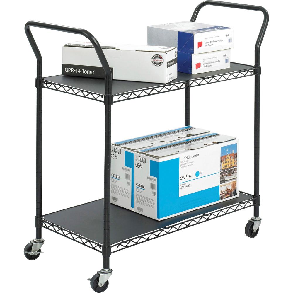 Safco Wire Utility Cart - 2 Shelf - 400 lb Capacity - 4 Casters - Plastic - Black