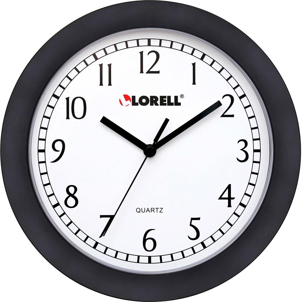 Lorell 9" Wall Clock - Analog - Quartz - White Dial - Black Case