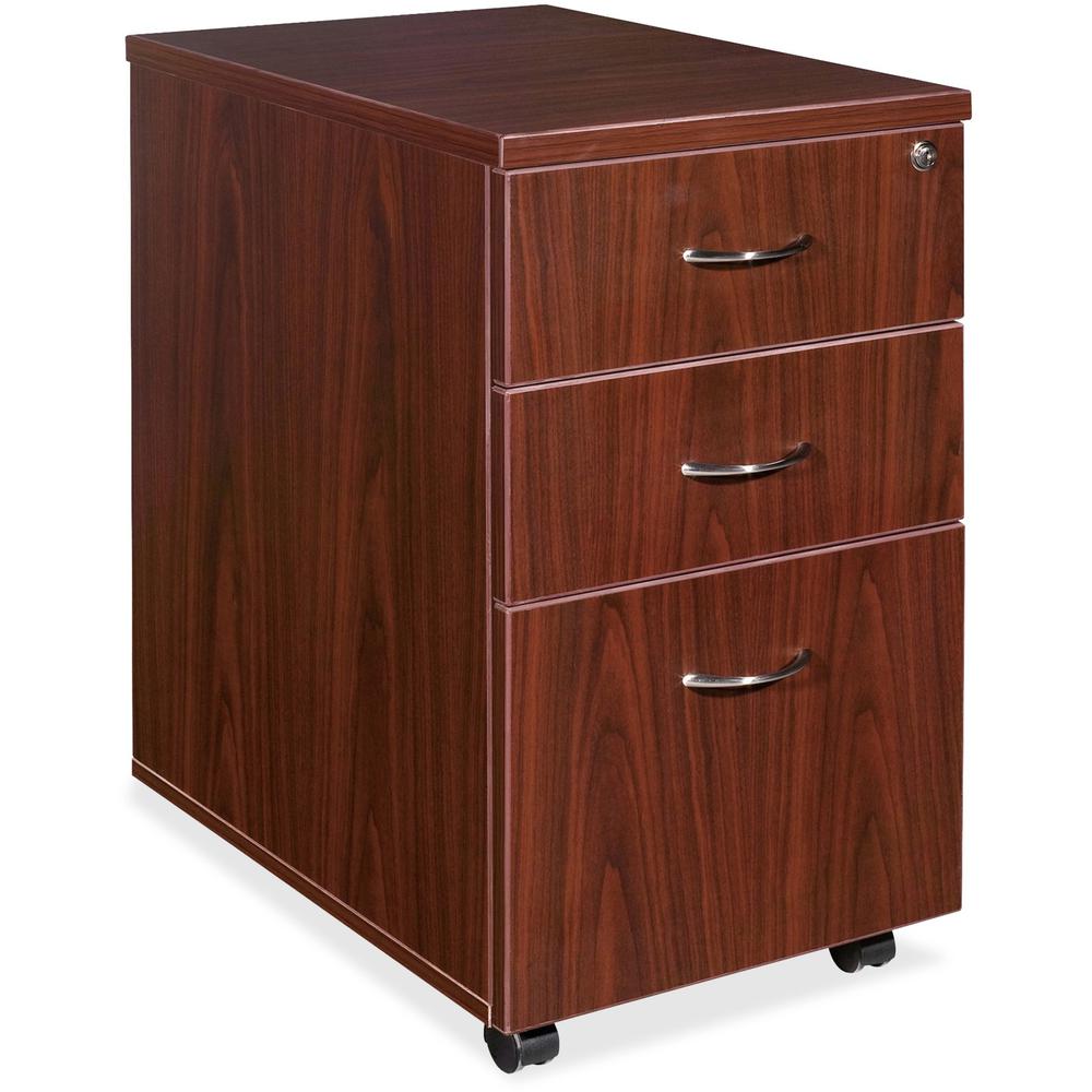 Lorell Essentials Pedestal - 3-Drawer - 15.8" x 22" x 1" x 28.6" - Laminate, Mahogany