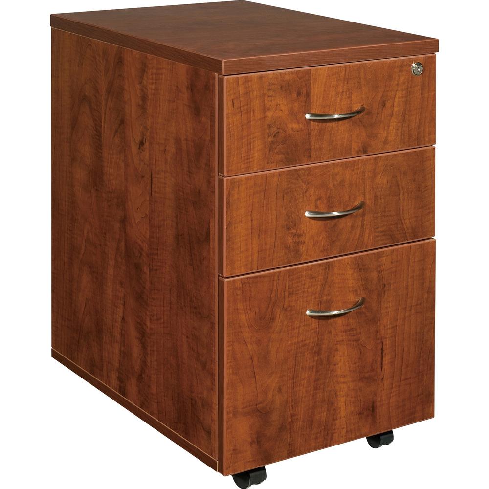 Lorell Essentials Pedestal - 3-Drawer - Cherry Laminate Finish