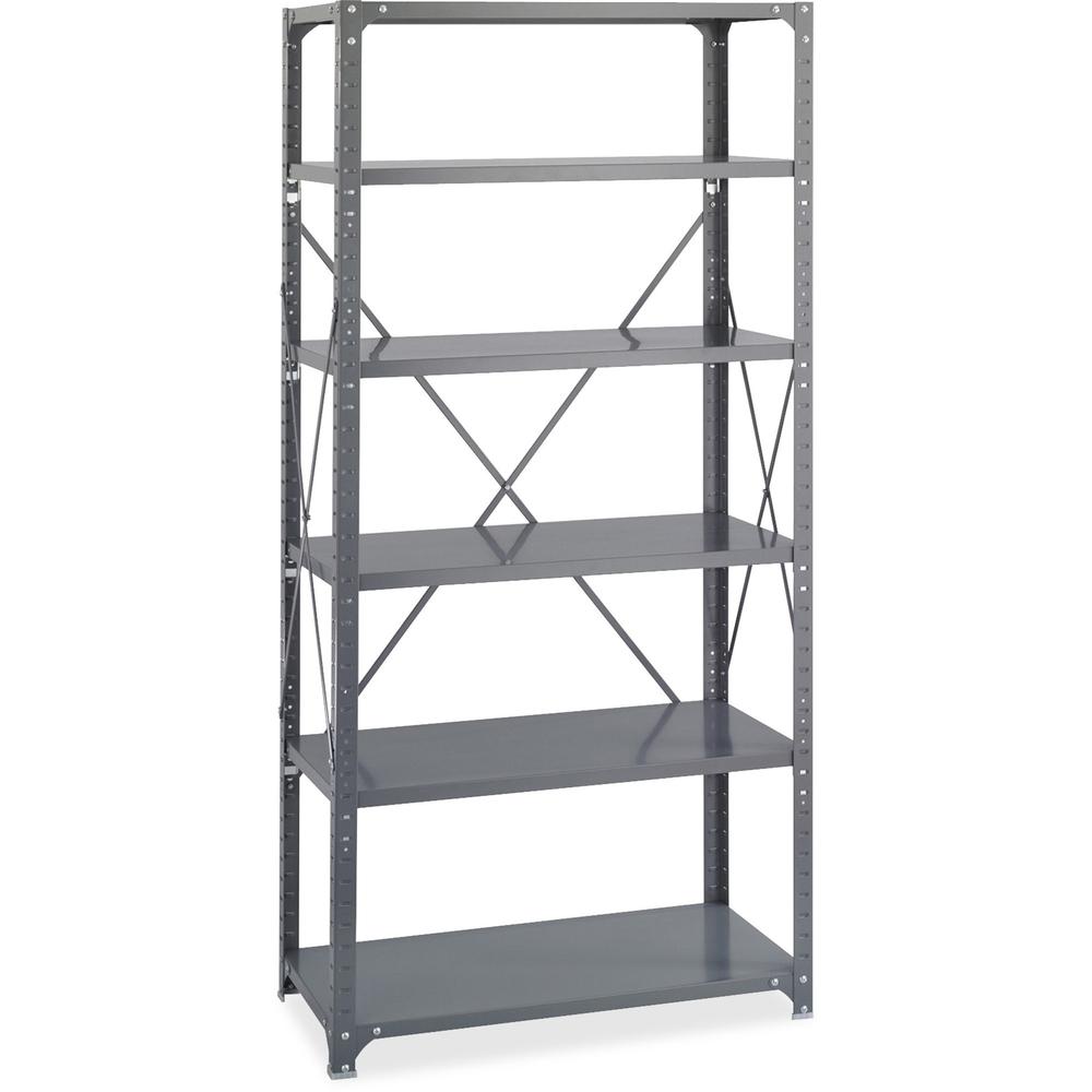 Safco Shelf Kit - 36" x 24" x 75" - 6 Shelves - 2100 lb Load Capacity - Dark Gray - Powder Coated Steel - Assembly Required
