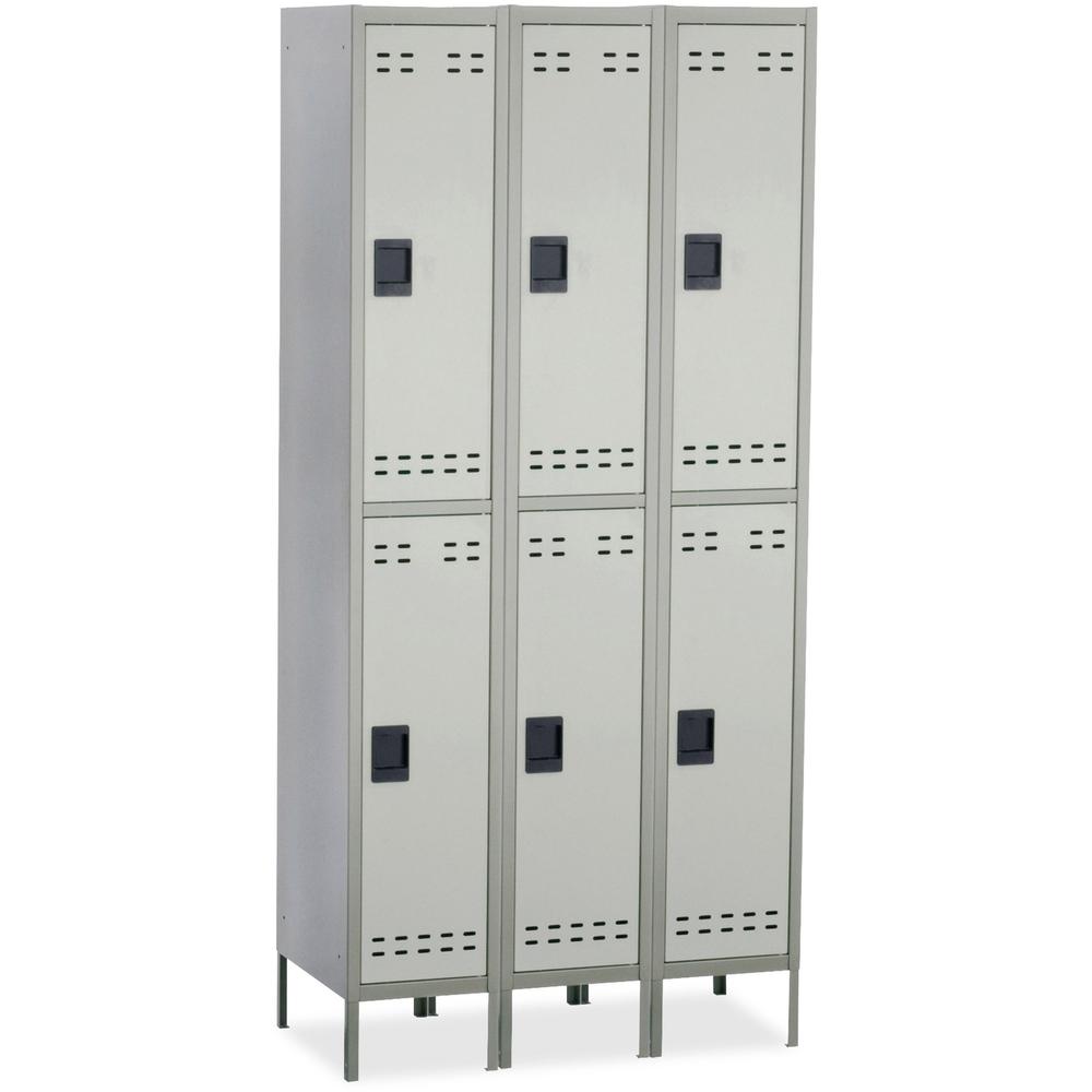 Safco Double-Tier Locker - 36" x 18" x 78" - 3 Shelves - Recessed Locking Handle - Gray - Steel