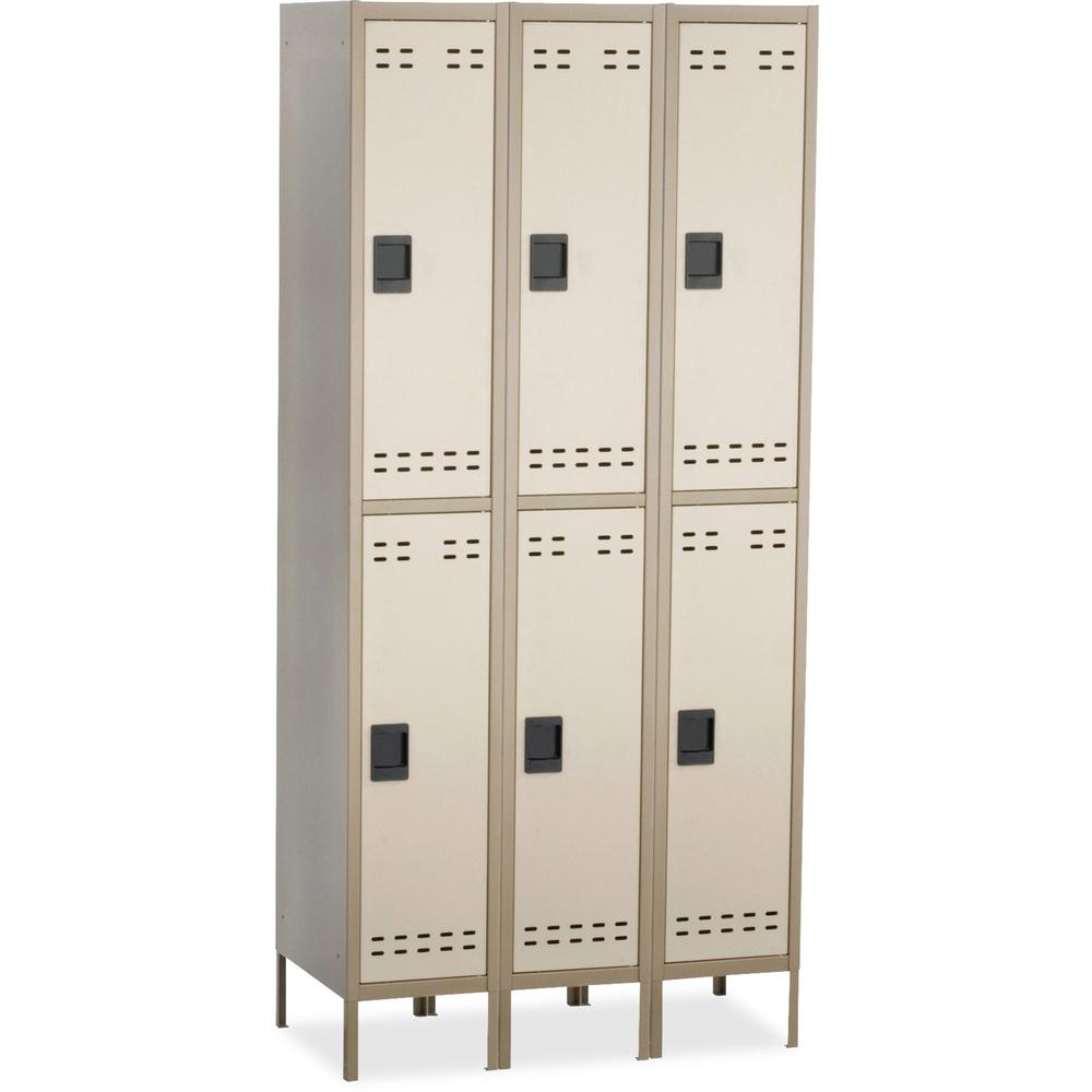Safco Double-Tier Locker - 36" x 18" x 78" - 3 Shelves - Recessed Locking Handle - Tan - Steel