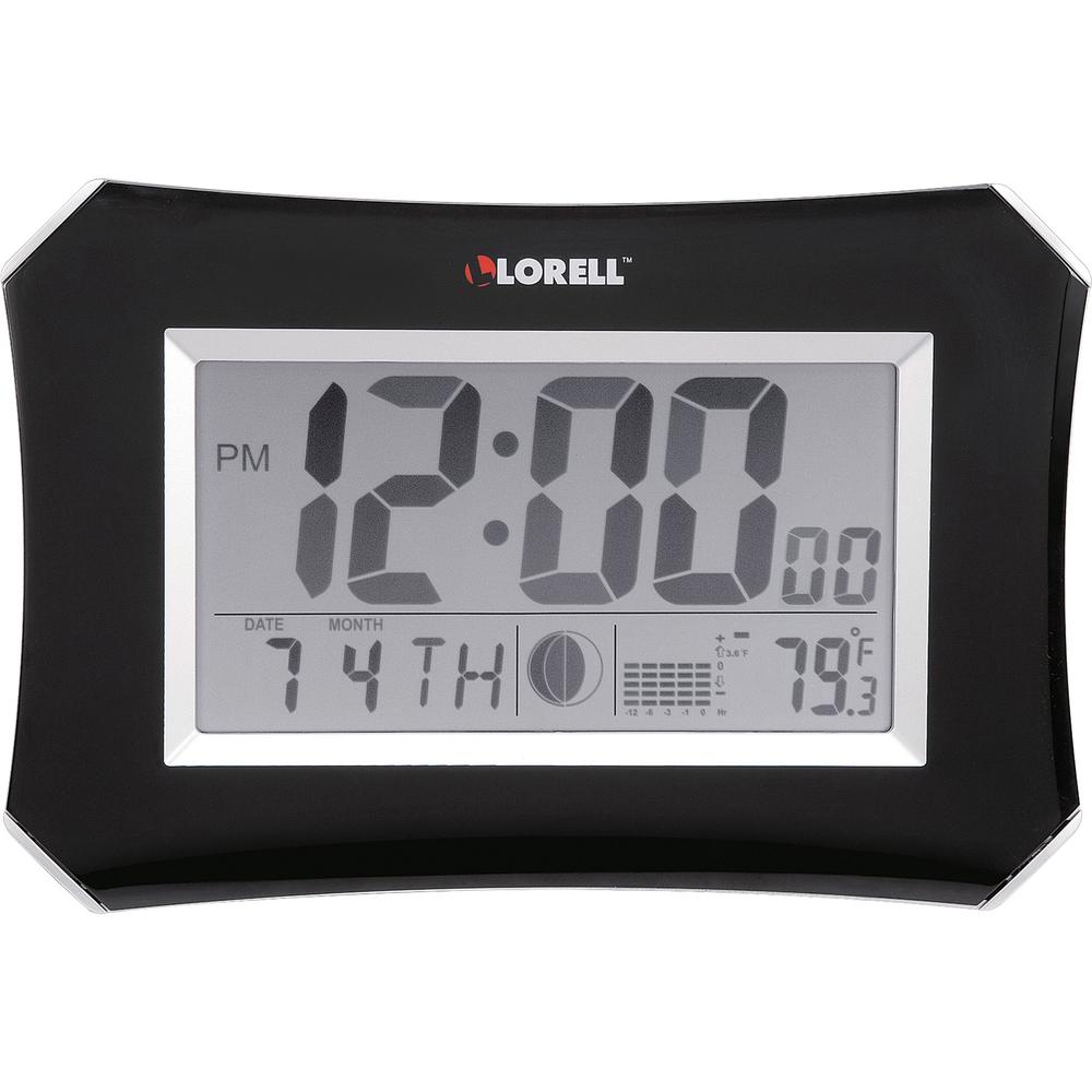Lorell LCD Wall Clock - Digital - Quartz - Black - Silver/Plastic Case