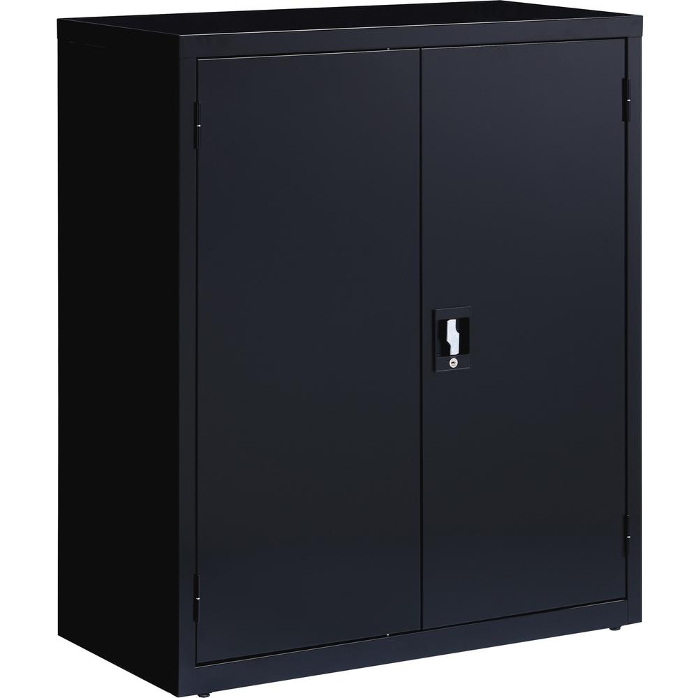 Lorell Fortress Series Storage Cabinets - 18" x 36" x 42" - 3 Shelves - Recessed Locking Handle, Hinged Door - Black - Powder Coated Steel - Recycled