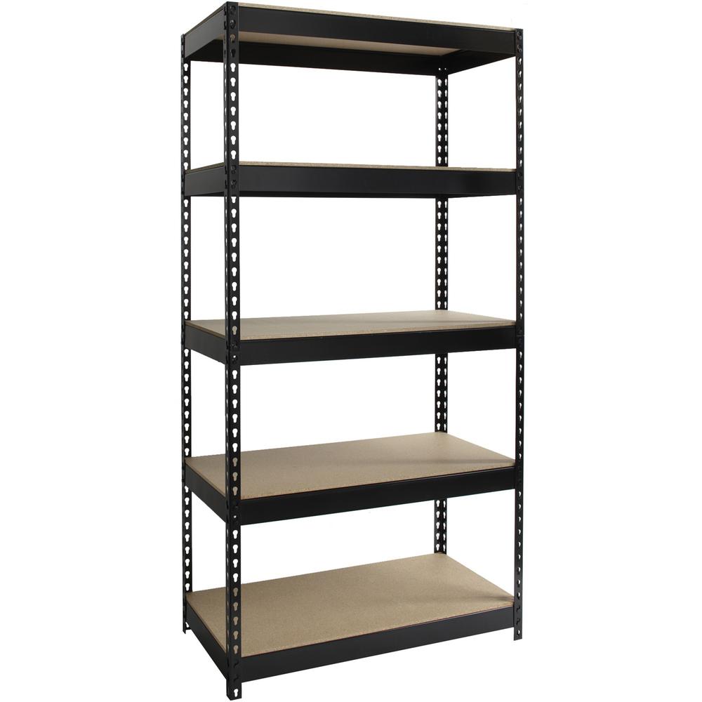 Lorell Riveted Steel Shelving - 5 Compartments - 72" H x 36" W x 18" D - Heavy Duty, Rust Resistant - 28% Recycled - Black - Steel - 1 Each