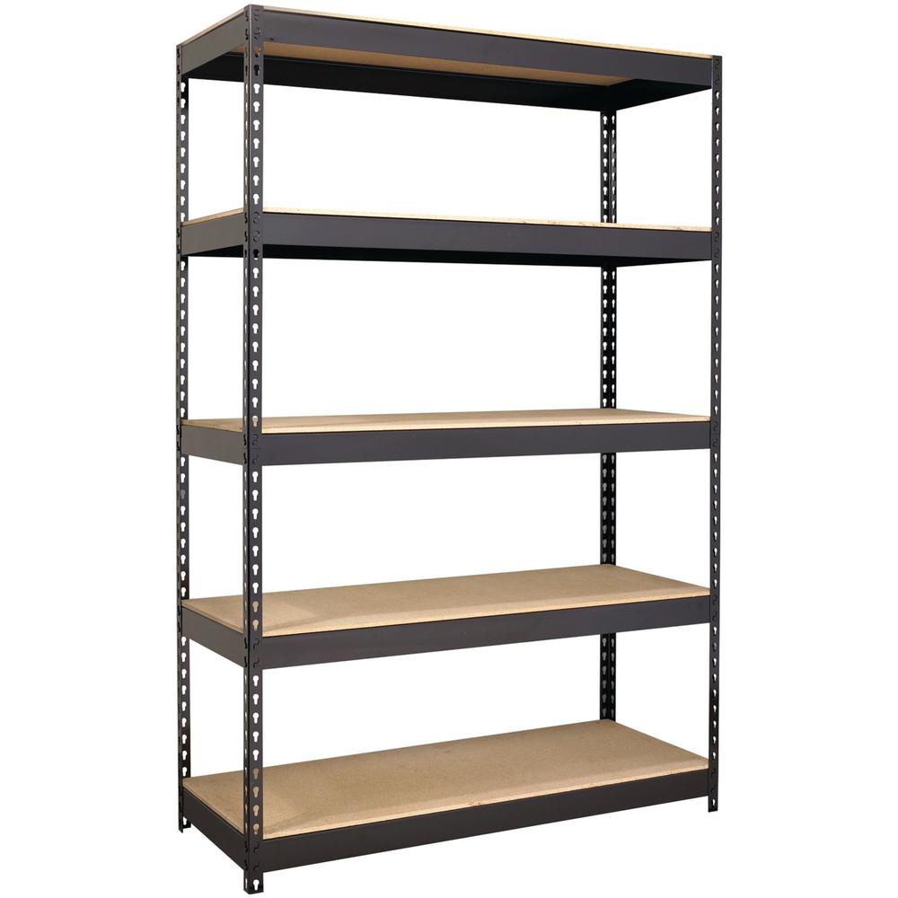Lorell Riveted Steel Shelving - 5 Compartments - 72" H x 48" W x 18" D - Heavy Duty - Rust Resistant - 28% Recycled - Black - Steel - 1 Each