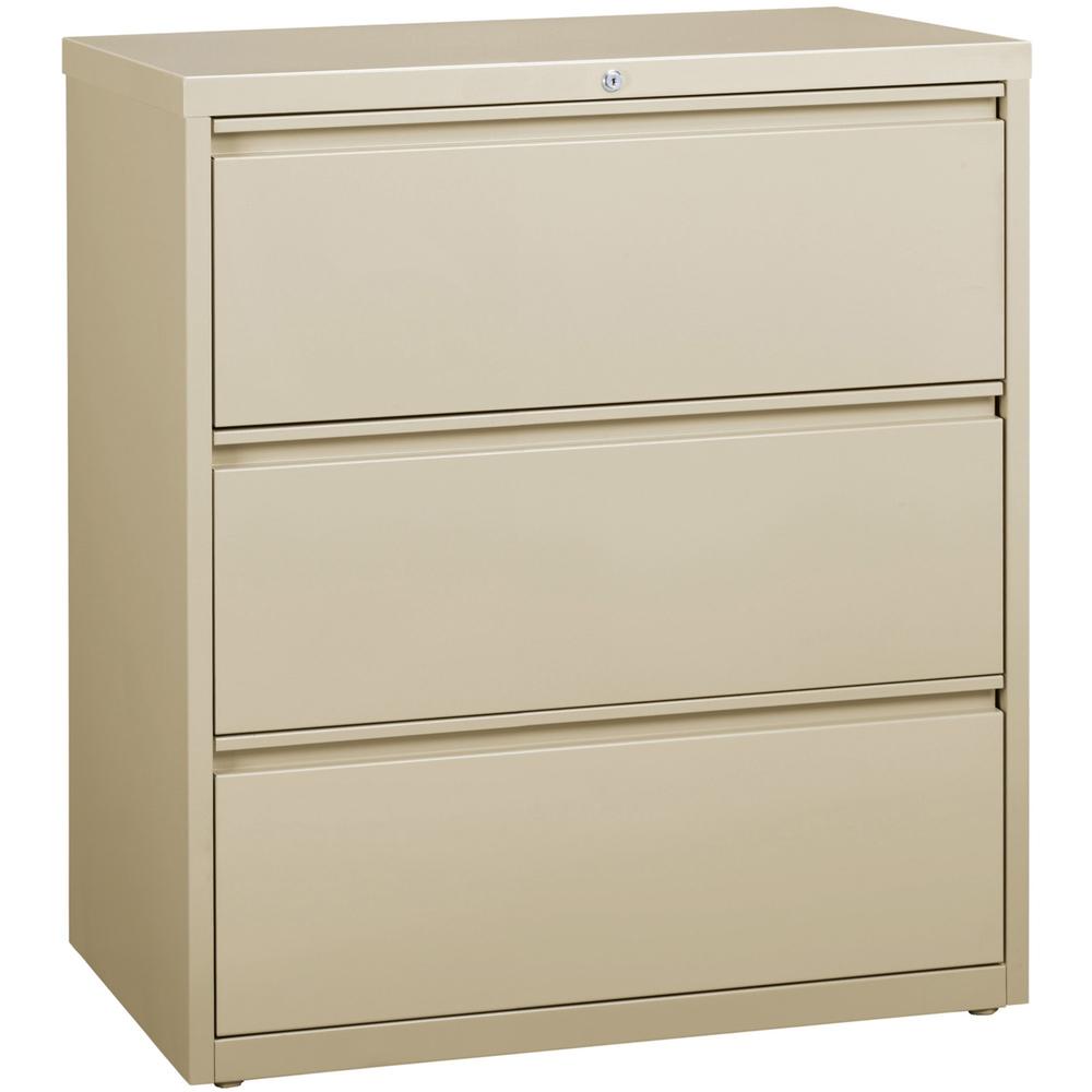 Lorell 3-Drawer Putty Lateral File - 36" x 18.6" x 40.3" - Letter, Legal, A4 - Locking Drawer, Magnetic Label Holder, Ball-bearing Suspension, Leveling Glide