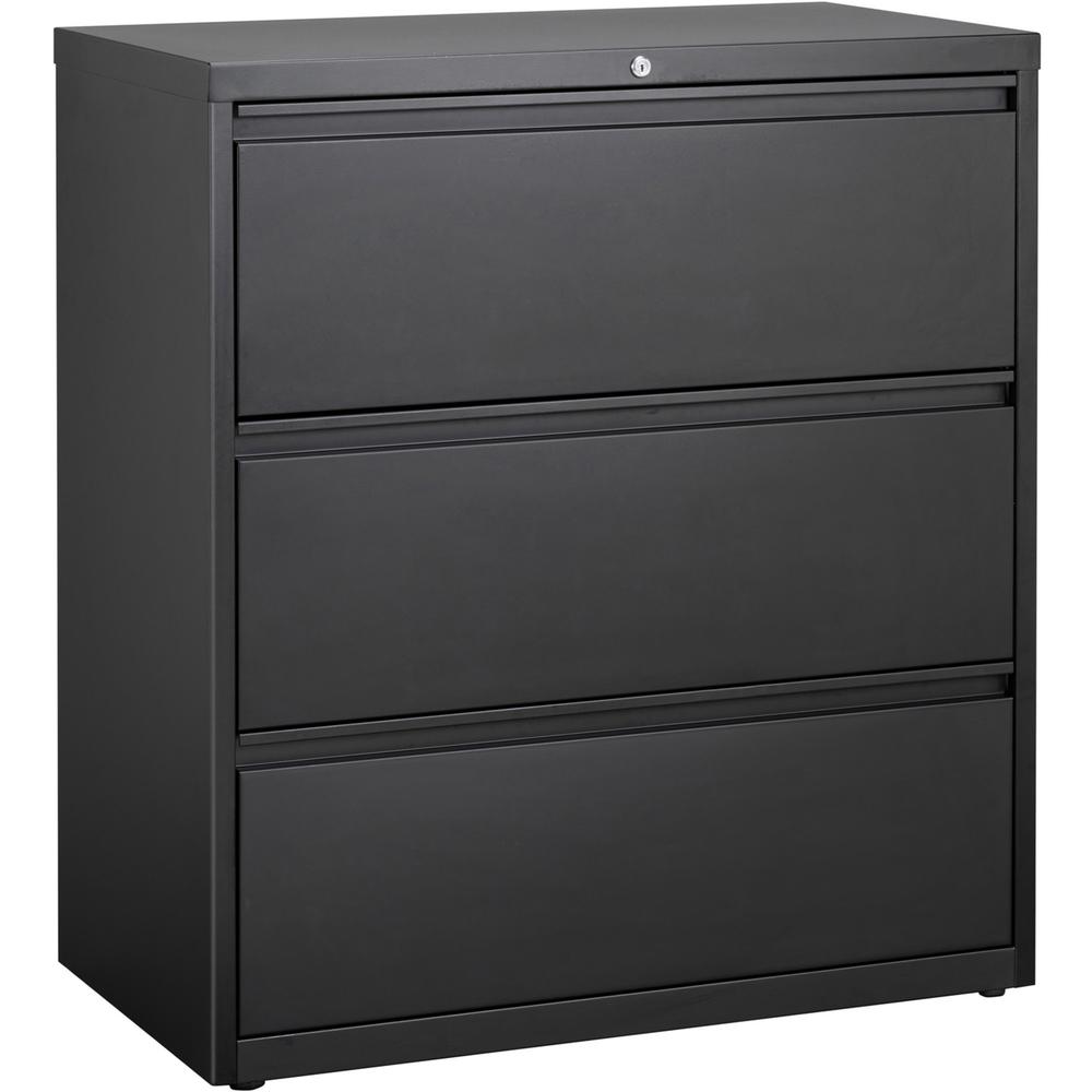 Lorell 3-Drawer Black Lateral File - 36" x 18.6" x 40.3" - Letter, Legal, A4 - Locking Drawer, Magnetic Label Holder, Ball-bearing Suspension, Leveling Glide