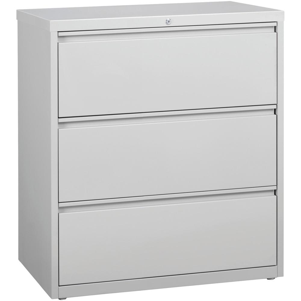 Lorell 3-Drawer Light Gray Lateral Files - 36" x 18.6" x 40.3" - Letter, Legal, A4 - Locking Drawer, Magnetic Label Holder, Ball-bearing Suspension