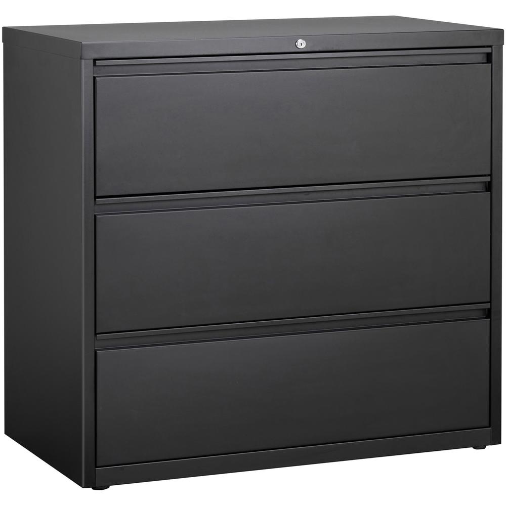 Lorell 3-Drawer Black Lateral File - 42" x 18.6" x 40.3" - Letter, Legal, A4 - Locking Drawer, Magnetic Label Holder, Ball-bearing Suspension, Leveling Glide