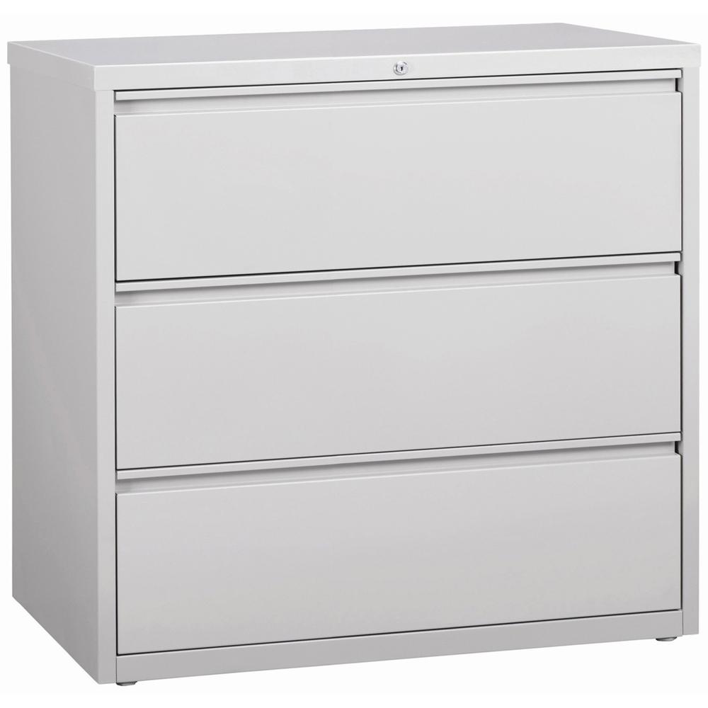 Lorell 3-Drawer Light Gray Lateral File - 42" x 18.6" x 40.3" - Letter, Legal, A4 - Locking Drawer, Magnetic Label Holder, Ball-bearing Suspension, Leveling Glide