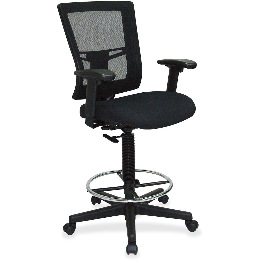 Lorell Mesh Back Drafting Stool - Black Seat and Back - 5-star Base - 1 Each